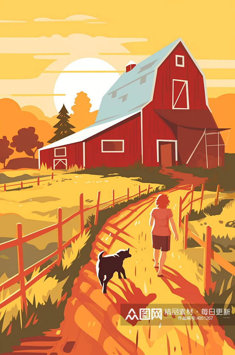 AI数字艺术创意背影农庄农场插画图片素材