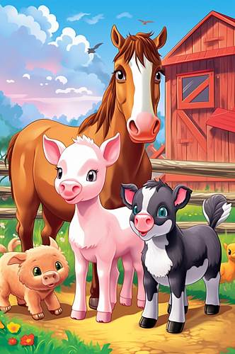AI数字艺术创意小动物农庄农场插画图片