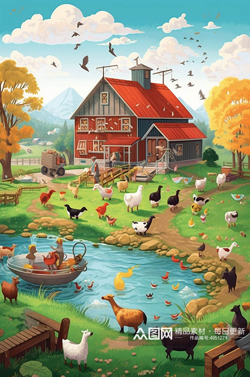 AI数字艺术创意小动物农庄农场插画图片素材