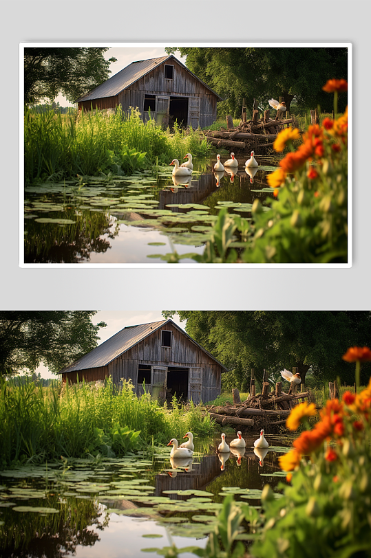 AI数字艺术高清鸭子农庄农场摄影图片-众图网