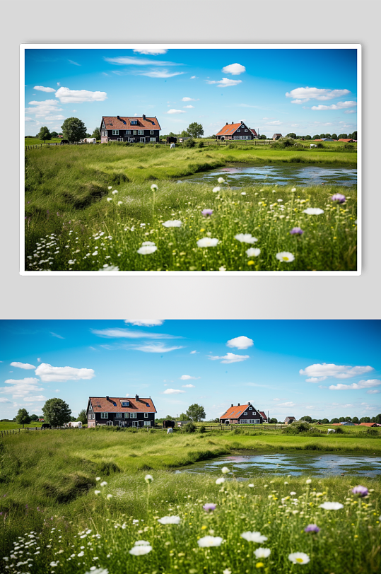 AI数字艺术高清小草蓝天农庄农场摄影图片-众图网