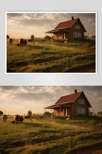 AI数字艺术清晰黄牛农庄农场摄影图片