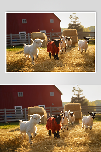 AI数字艺术清晰小羊农庄农场摄影图片