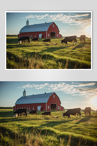 AI数字艺术清晰奶牛农庄农场摄影图片