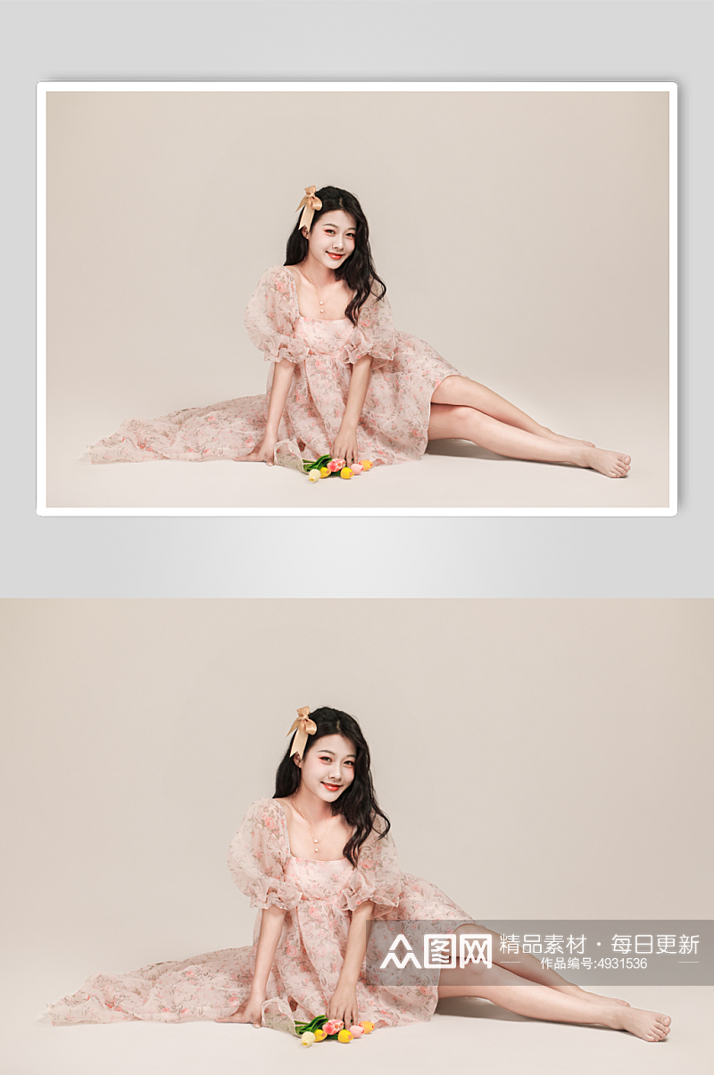 粉色拖尾短裙时尚女生人物摄影图片素材