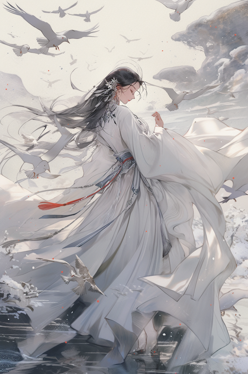 AI數(shù)字藝術(shù)古風(fēng)唯美女生插畫素材