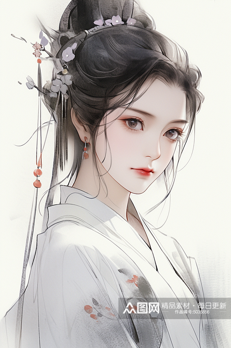 AI数字艺术古风唯美女生插画素材