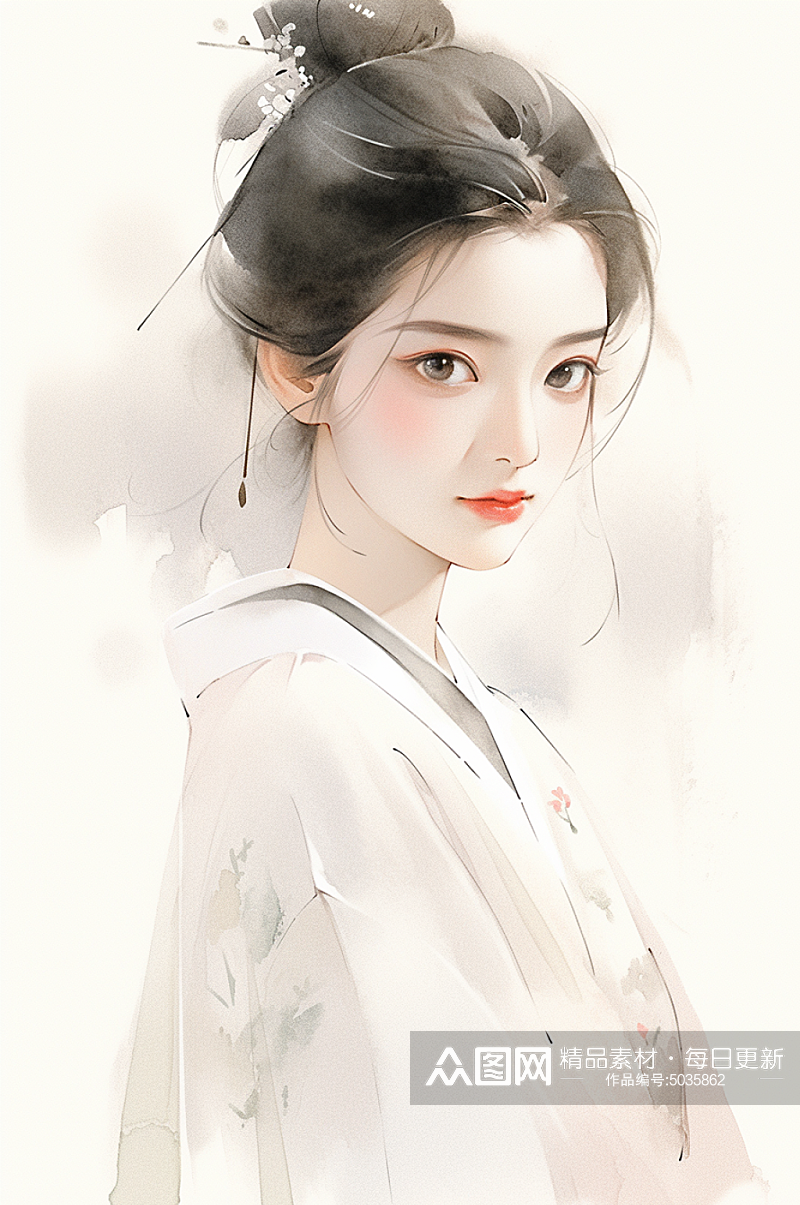 AI数字艺术古风唯美女生插画素材