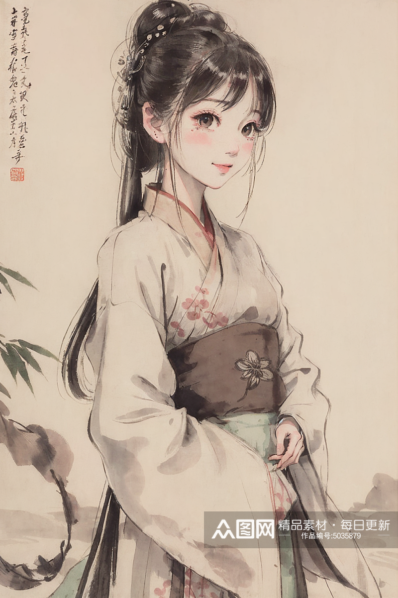 AI数字艺术古风唯美女生插画素材