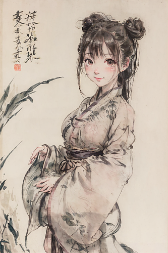 AI数字艺术古风唯美女生插画