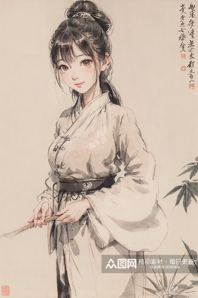 AI数字艺术古风唯美女生插画素材