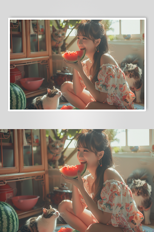 AI数字艺术夏季居家女生人物摄影图-众图网