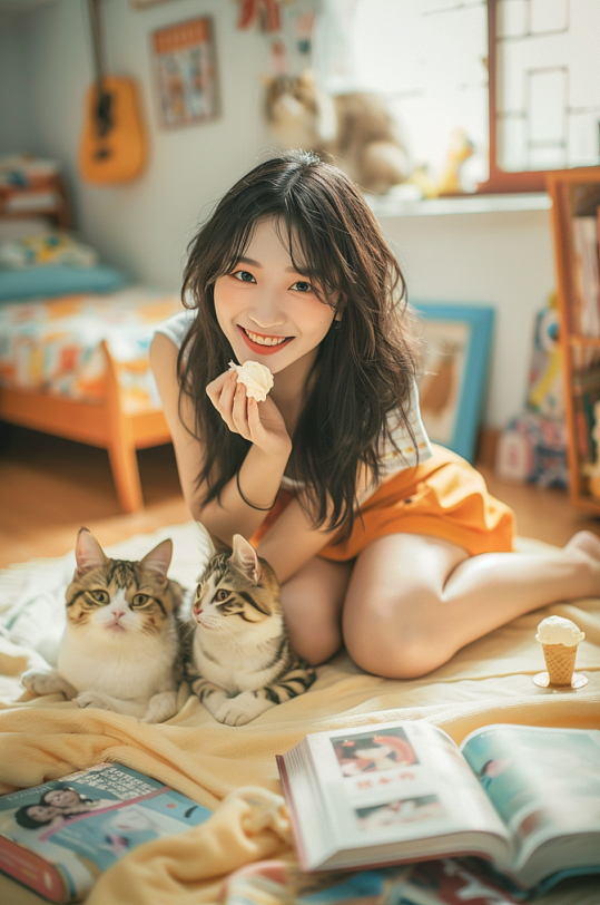 AI数字艺术夏季居家文艺女生人物摄影图-众图网