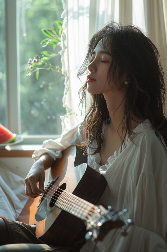 AI数字艺术夏季居家女生人物摄影图-众图网