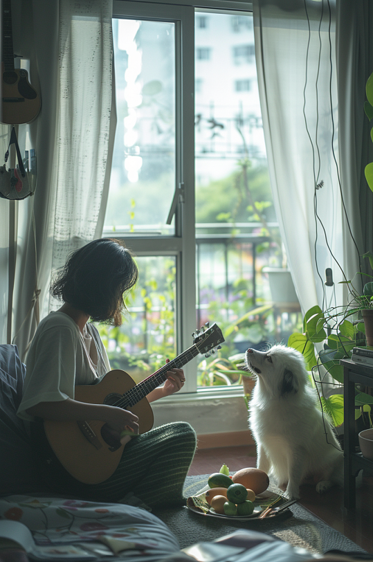 AI数字艺术夏季居家文艺女生人物摄影图-众图网