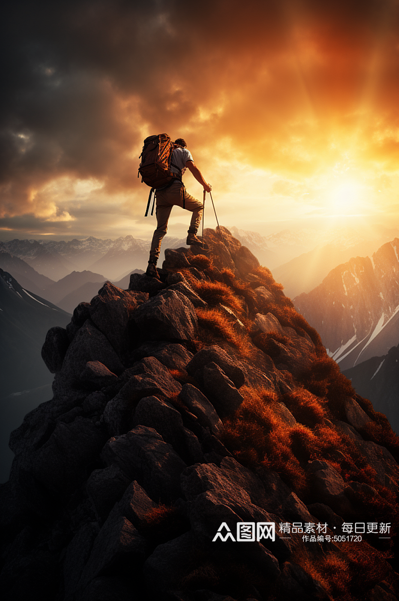 AI数字艺术登山攀岩企业精神人物摄影图素材