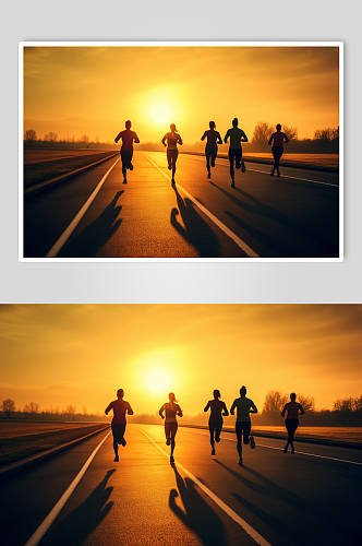 AI数字艺术跑步剪影人物企业精神摄影图片