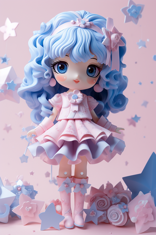 AI数字艺术泡泡玛特风格卡通潮玩人偶模型-众图网