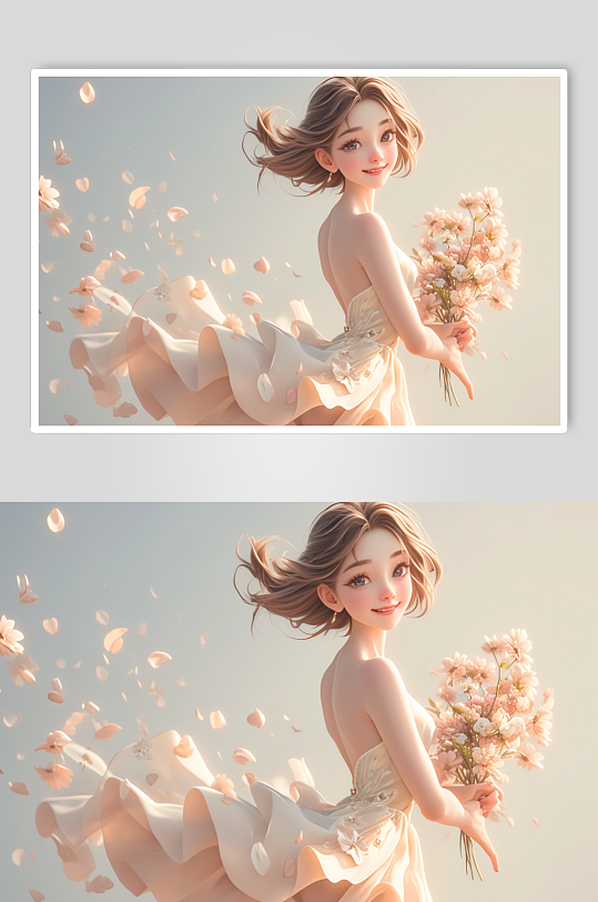 AI数字艺术春季捧花医美女孩人物模型-众图网