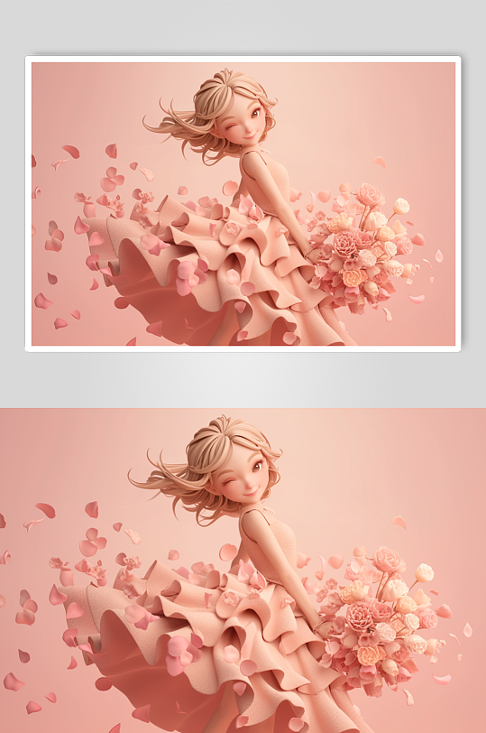 AI数字艺术春季捧花女孩人物模型插画-众图网