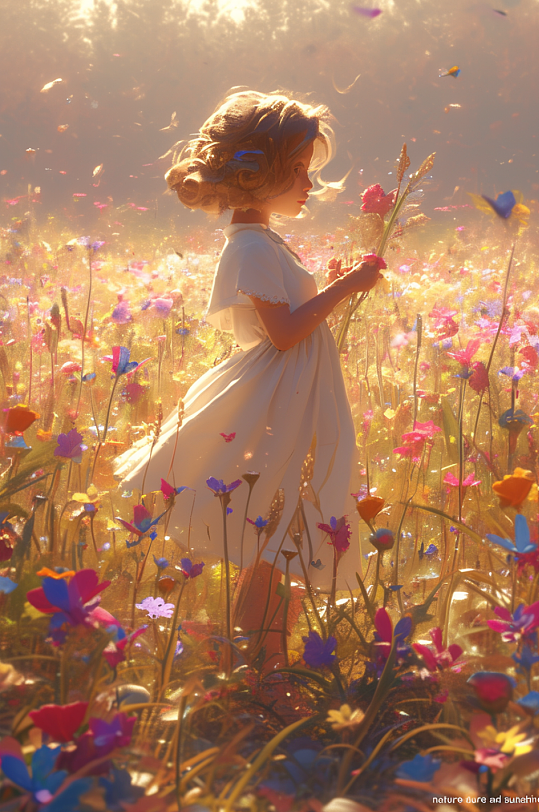 AI数字艺术春季夏季小暑捧花女孩人物模型-众图网