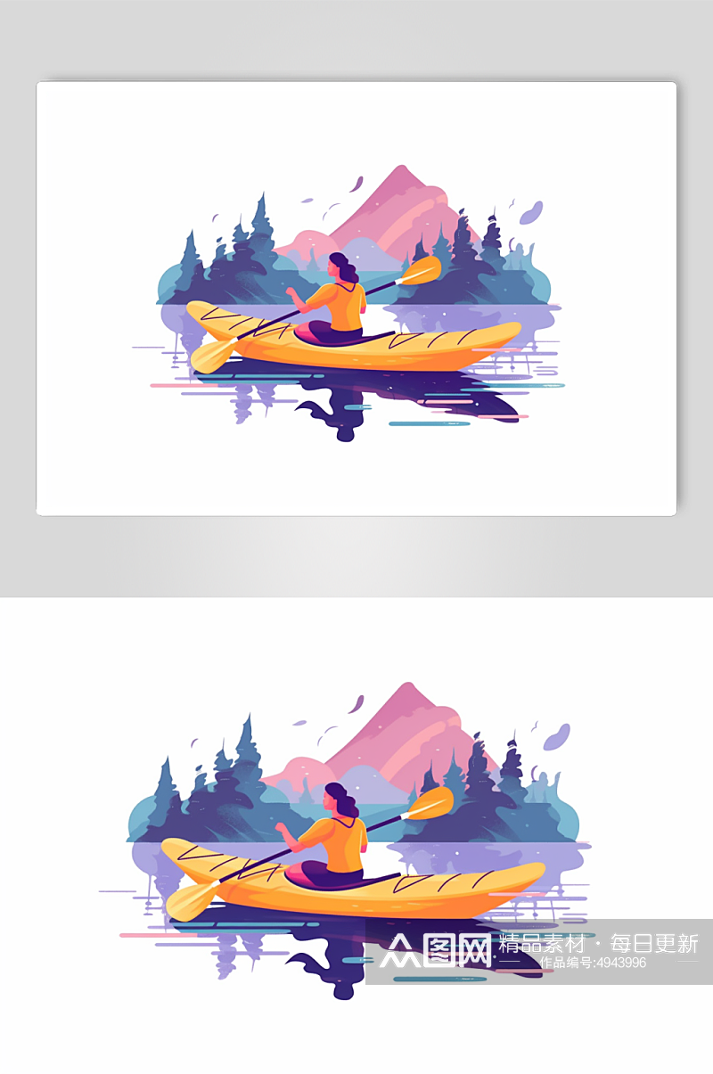 AI数字艺术夏季漂流划船水上活动旅游插画素材