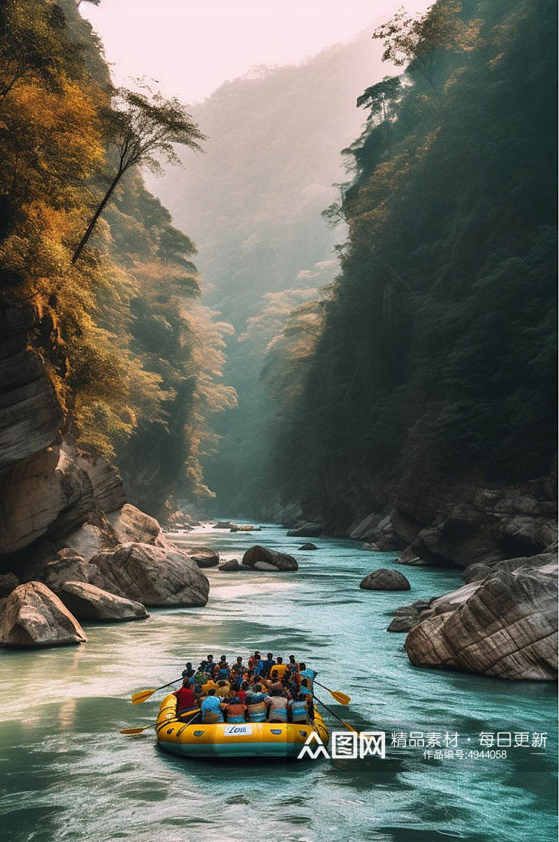 AI数字艺术夏天漂流水上活动旅游摄影图片素材