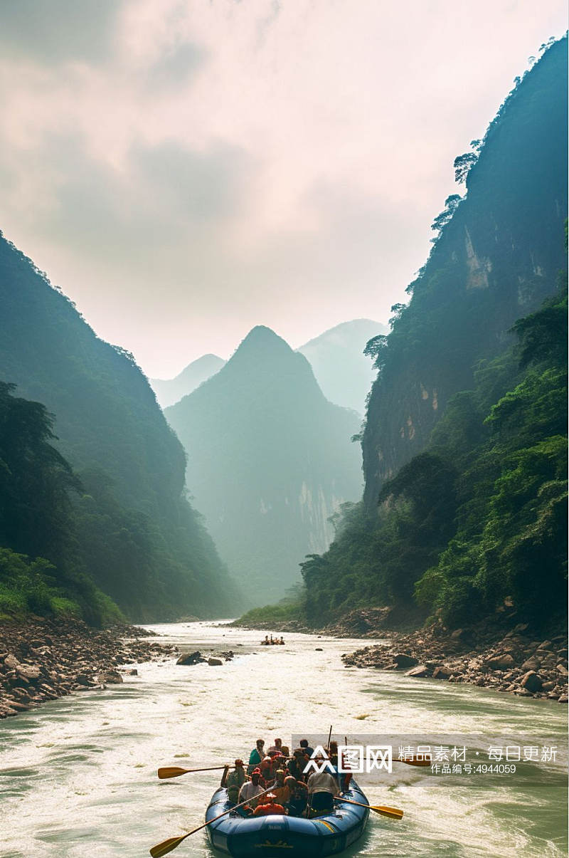 AI数字艺术夏天漂流水上活动旅游摄影图片素材