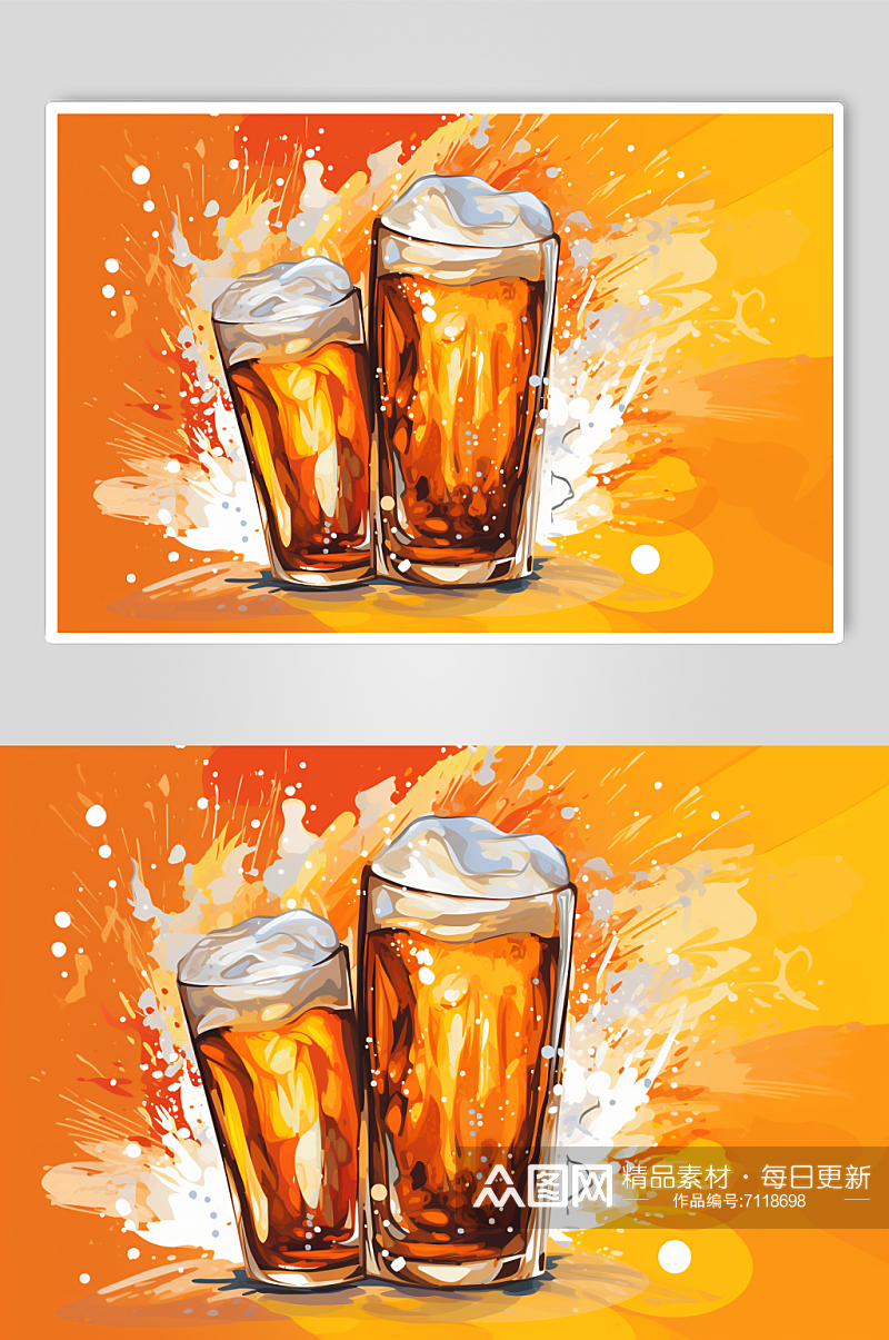 AI数字艺术卡通啤酒酒水插画素材
