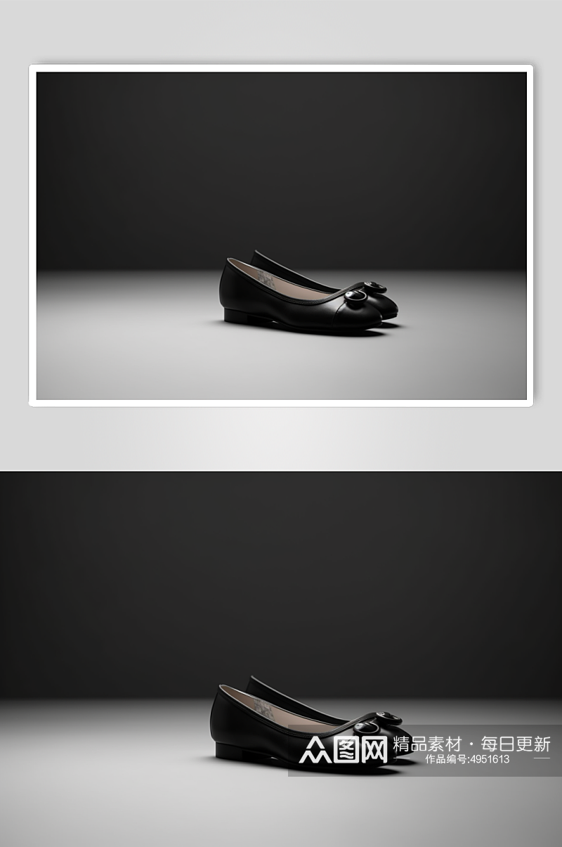 AI数字艺术黑色平底单鞋摄影图片素材