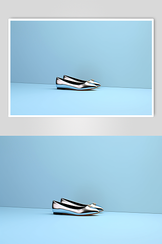 AI数字艺术银色平底单鞋摄影图片