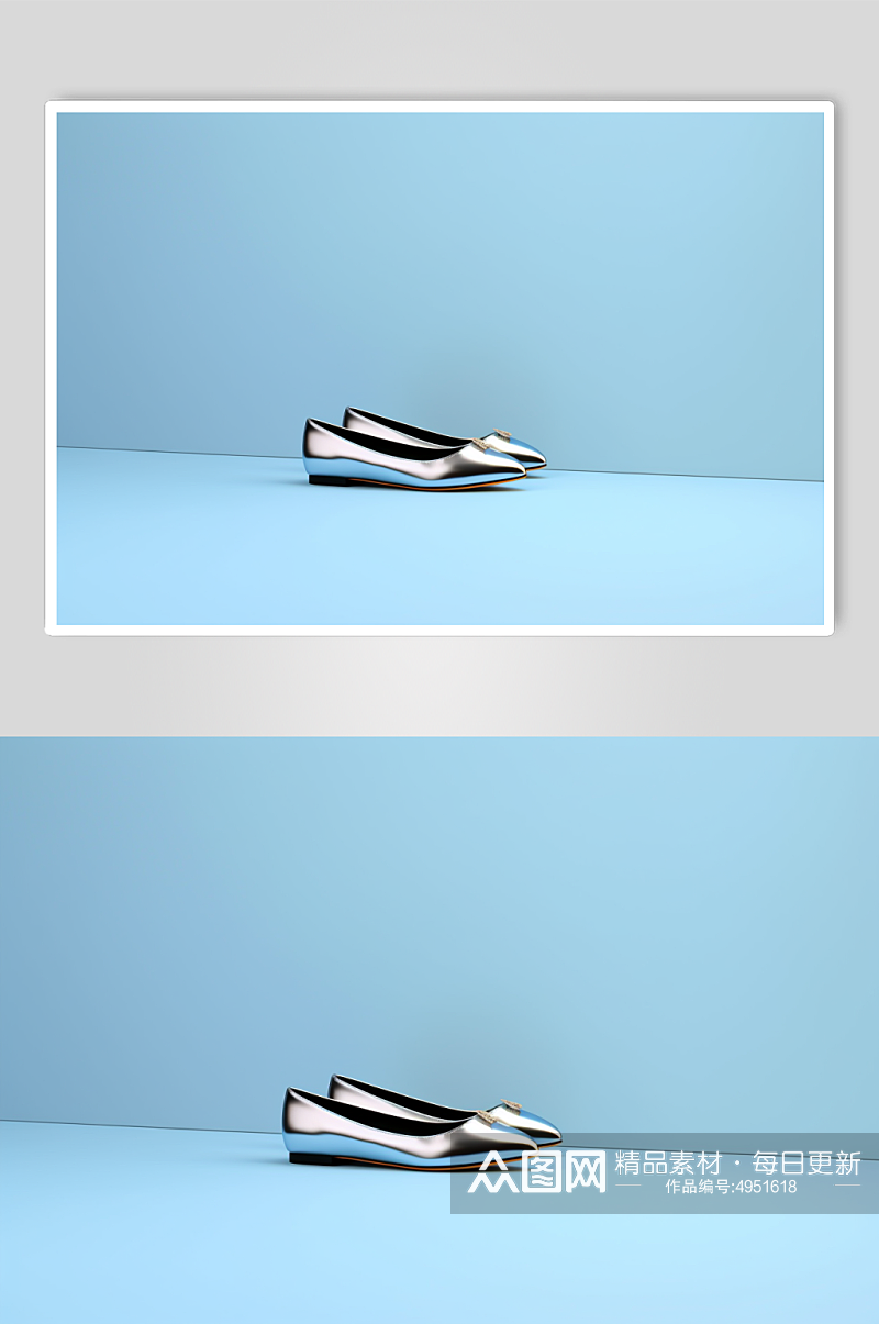 AI数字艺术银色平底单鞋摄影图片素材