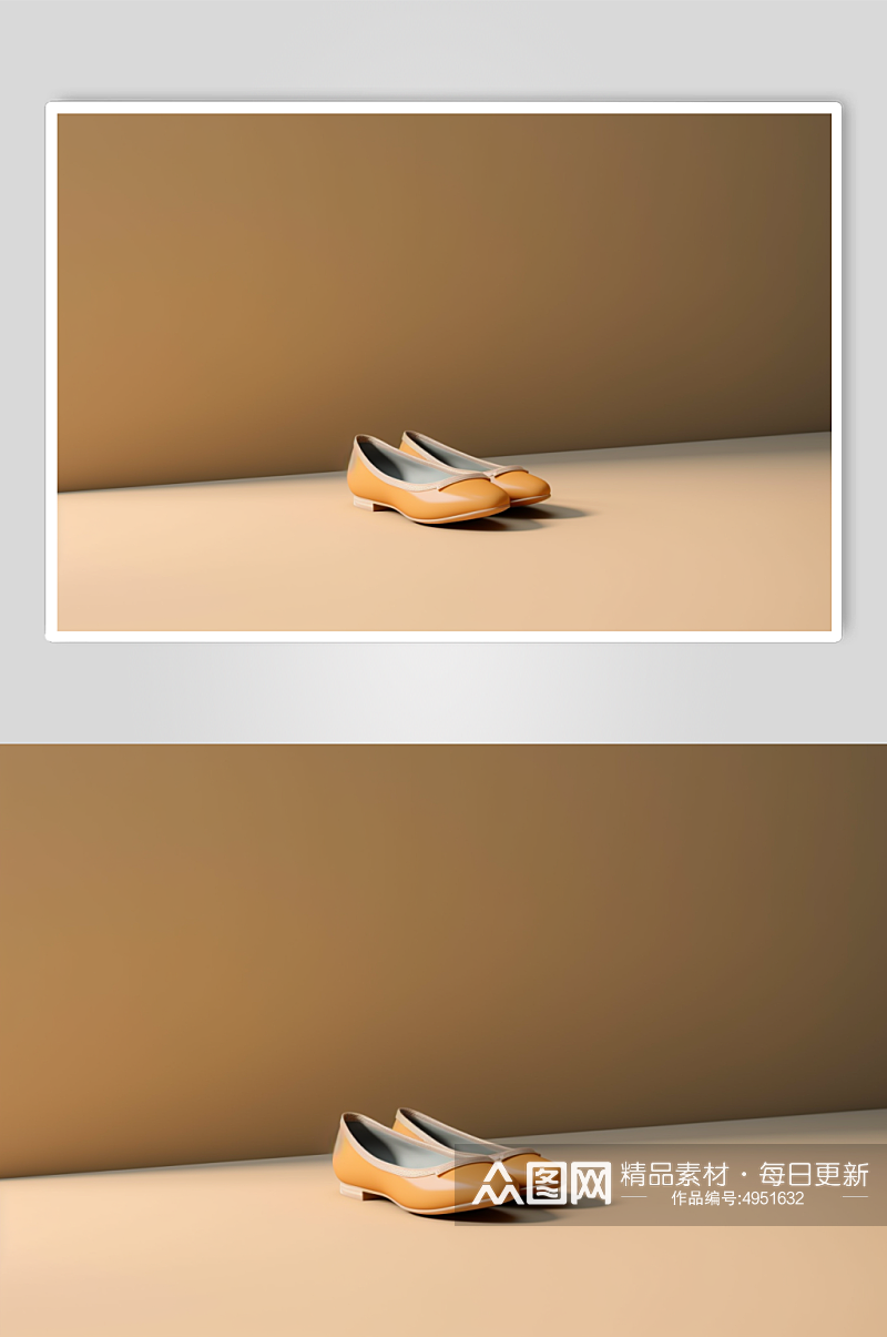 AI数字艺术黄色平底单鞋摄影图片素材