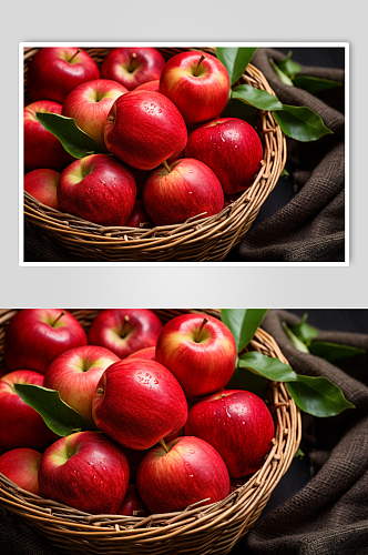 AI数字艺术新鲜采摘苹果果篮摄影图