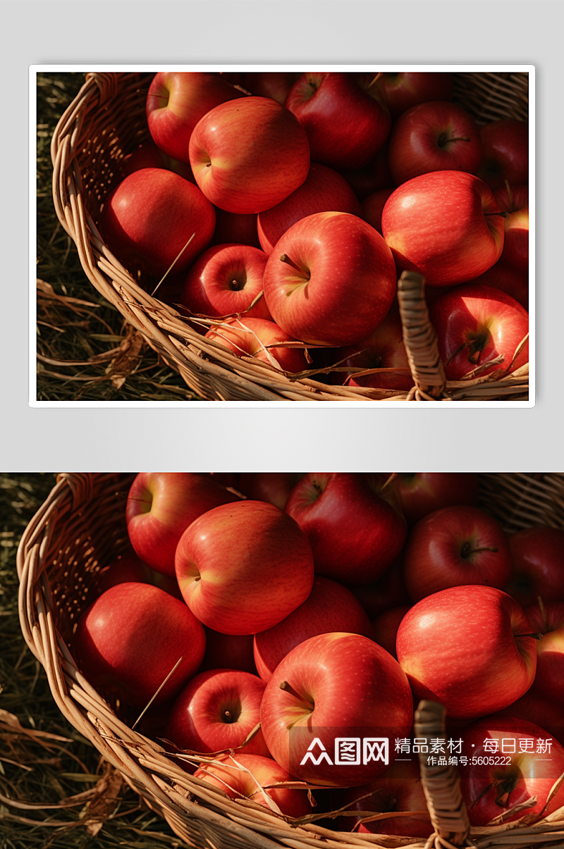 AI数字艺术新鲜采摘苹果果篮摄影图素材