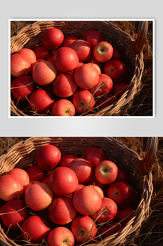 AI数字艺术新鲜采摘苹果果篮摄影图
