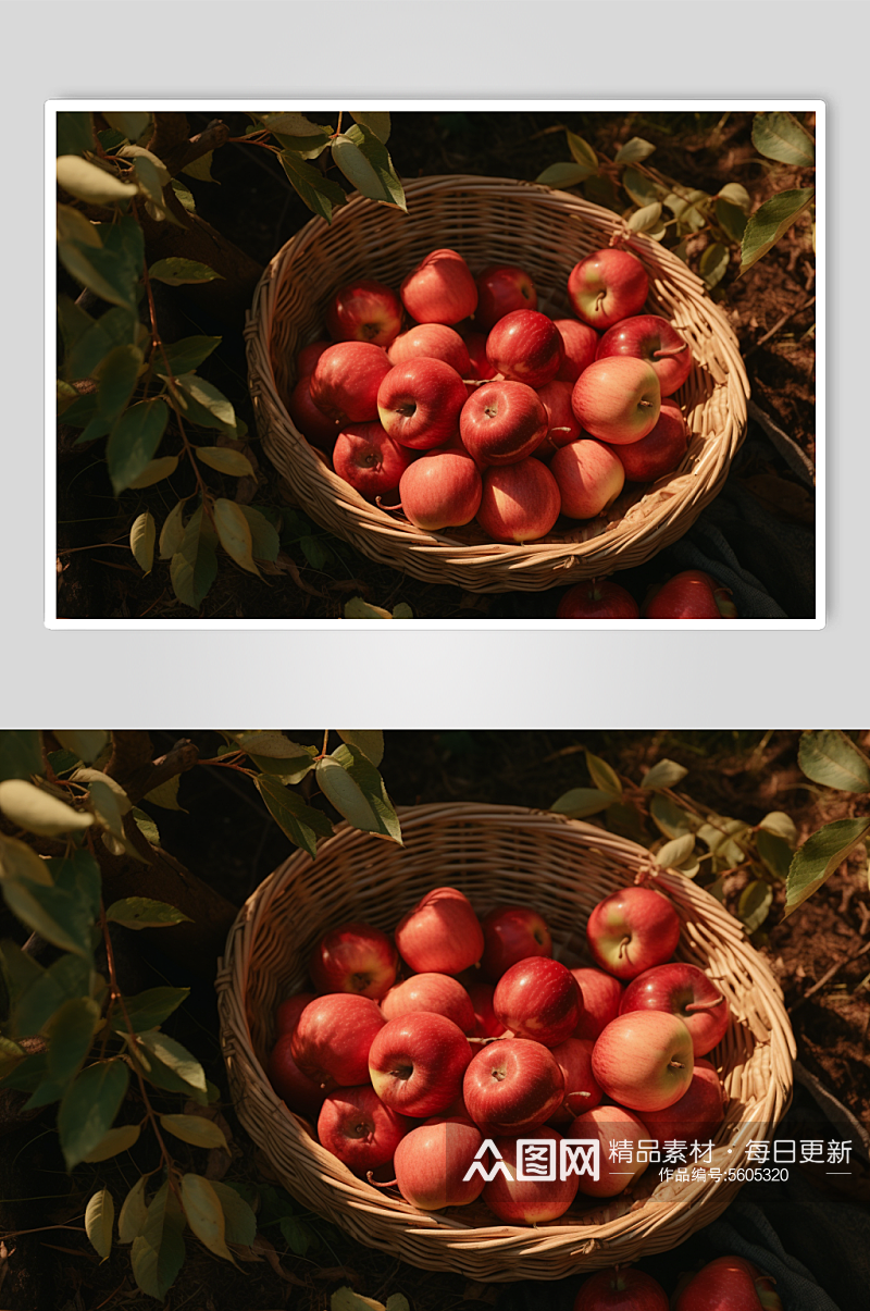 AI数字艺术新鲜采摘苹果果篮摄影图素材