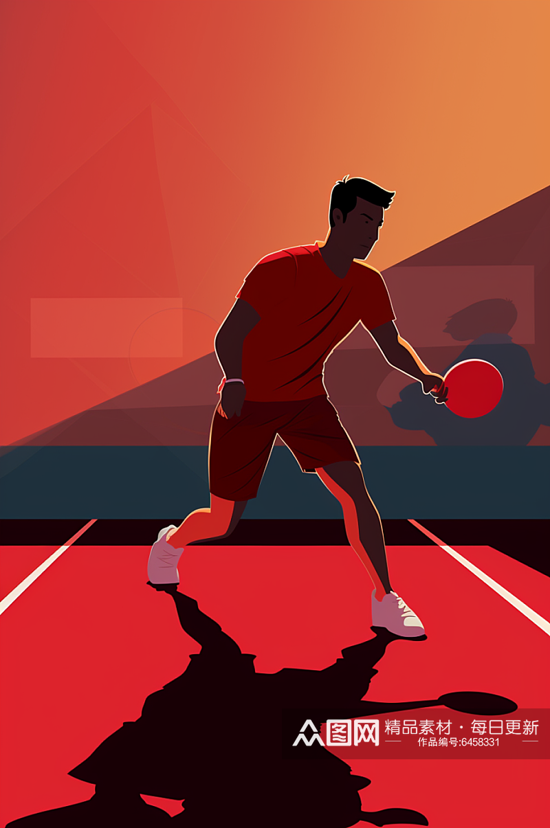 AI数字艺术兵乓球运动体育插画素材
