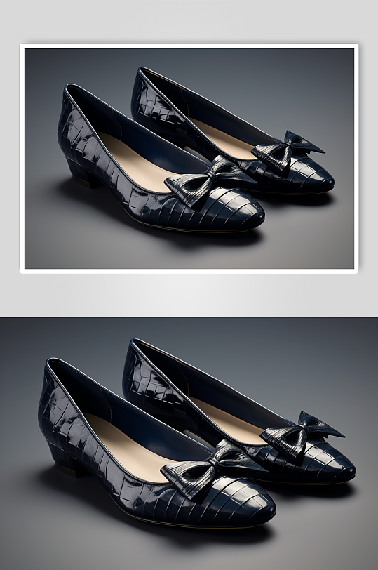 AI数字艺术简约黑色单皮鞋摄影图片