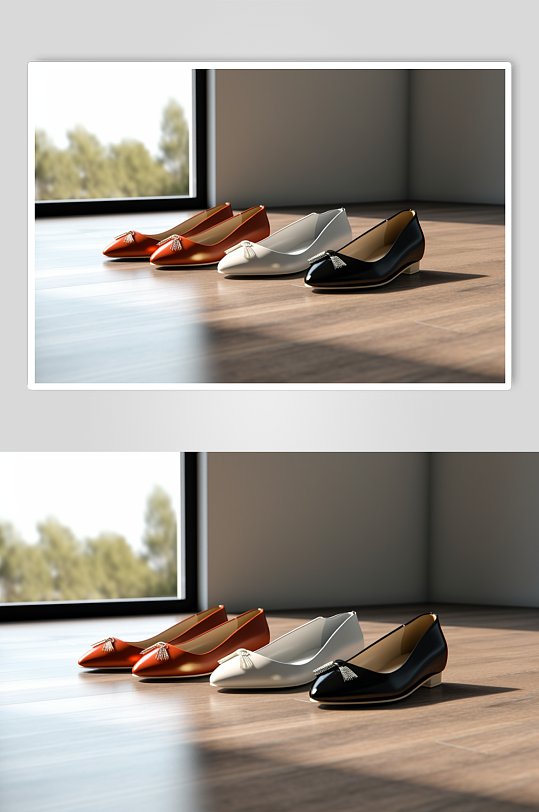 AI数字艺术简约黑红白三色单皮鞋摄影图片