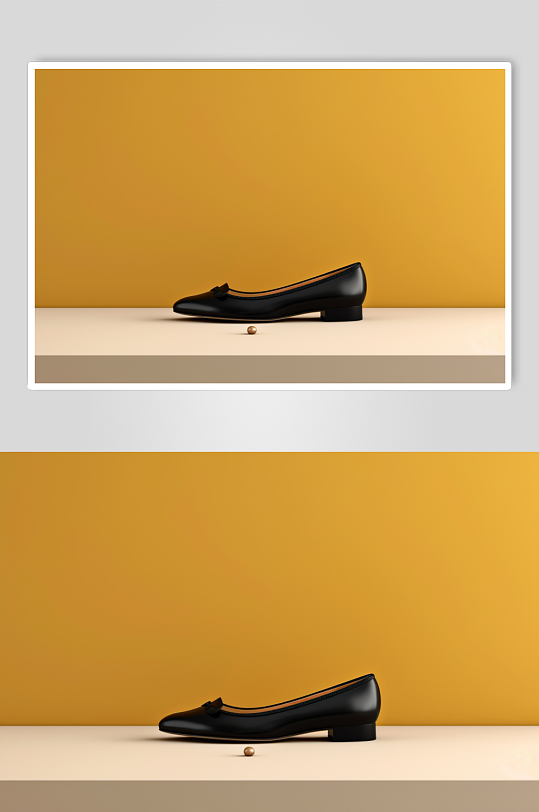 AI数字艺术简约黑色单皮鞋摄影图片