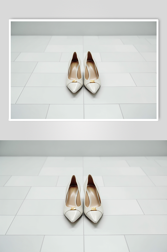 AI数字艺术极简白色单皮鞋摄影图片