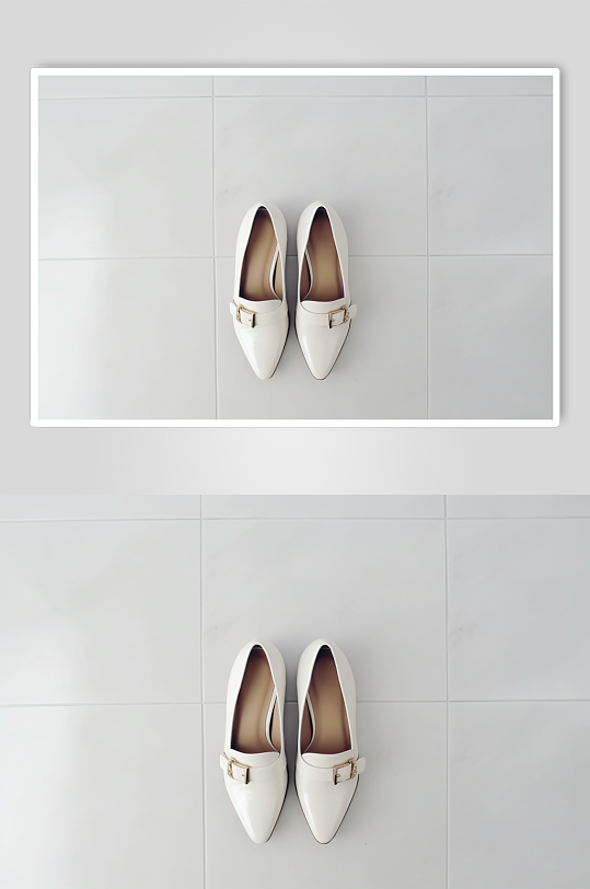 AI数字艺术极简白色单皮鞋摄影图片
