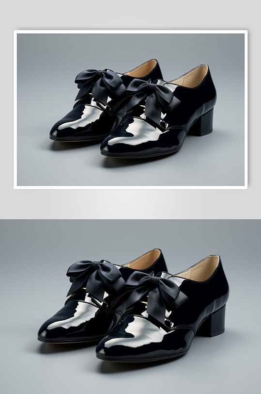 AI数字艺术极简黑色单皮鞋摄影图片
