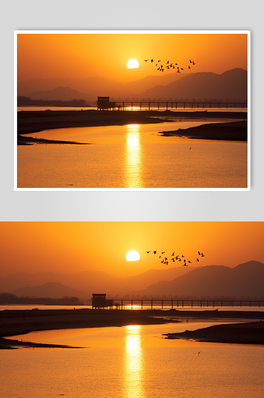 AI数字江西鄱阳湖旅游景点风景摄影图