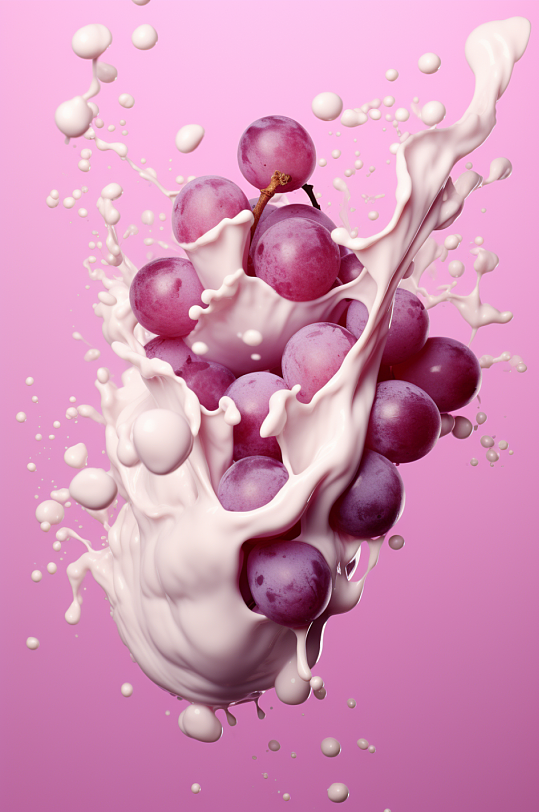 AI数字艺术葡萄果汁酸奶液体飞溅模型