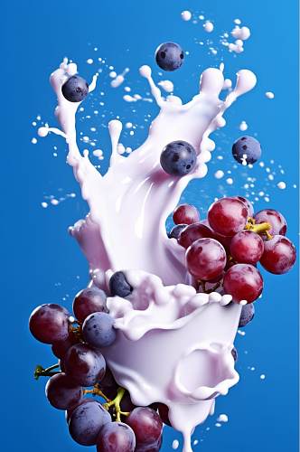 AI数字艺术高清葡萄酸奶液体飞溅模型元素