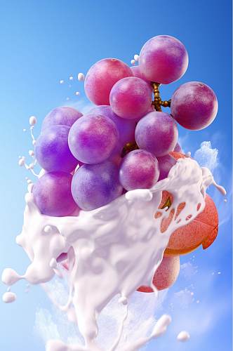AI数字艺术清新葡萄果汁液体飞溅模型元素