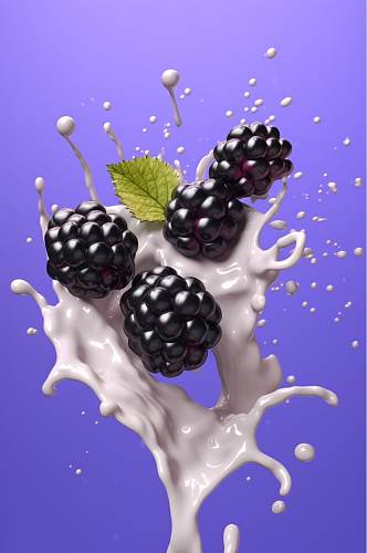 AI数字艺术创意桑葚酸奶液体飞溅模型元素