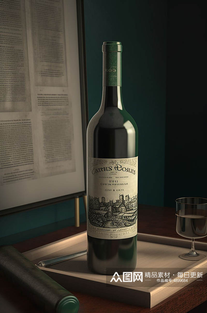 AI数字艺术葡萄酒红酒酒瓶包装样机模型素材